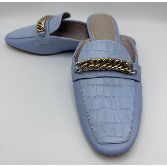 Gianni Bini Shoes - Gianni Bini Sz 10M Womens  Shoes Blue Croc-Embossed Leather Slip-On Mules Casual